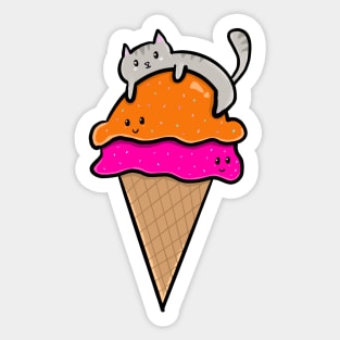 Kawaii kitty on ice cream cone Sticker